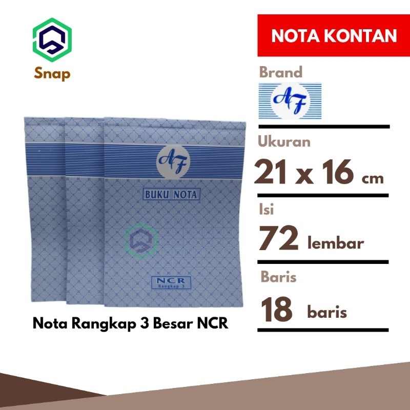 

Buku Nota Kontan Rangkap 3 Besar 1/2 Folio 3 Ply isi 72 Lembar Per 1 Buku