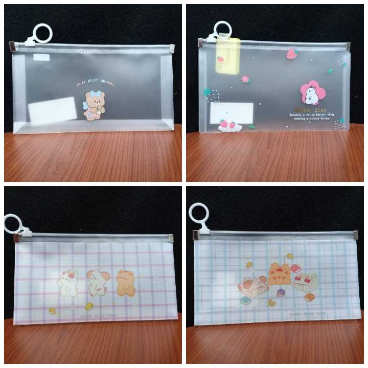 

ANNYEONG HASEYO GIFT SHOP | File Bag Sleting Transparan - Tempat Pensil | 21 cm x 12 cm | Polos Transparan - Kotak-kotak - Transparan