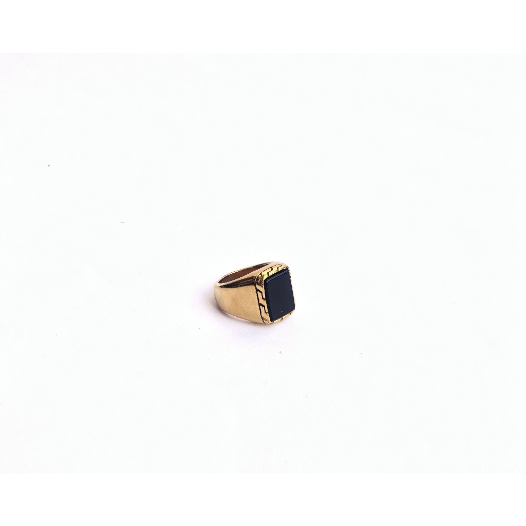 Cincin Premium Titanium Kotak Besar Onyx Hitam Sintetis Anti Karat - Gold