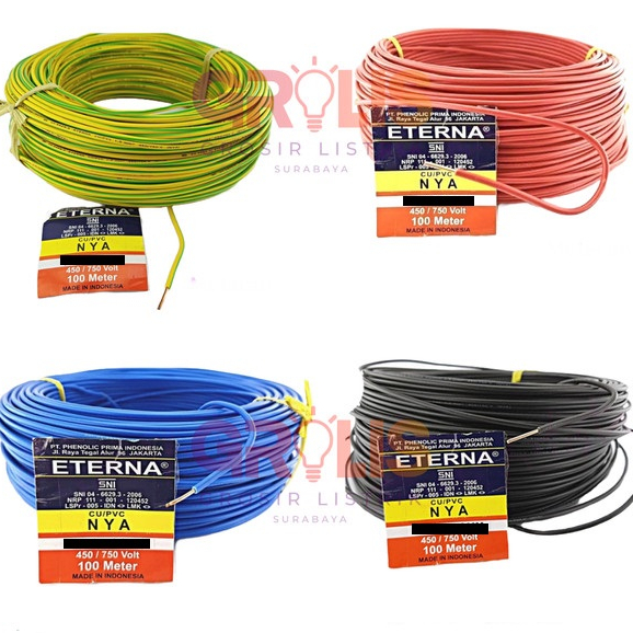 Kabel Eterna NYA 1x2,5 Roll 100 Meter Kabel Listrik 1 Tembaga Kawat Tunggal Engkel 2.5 mm