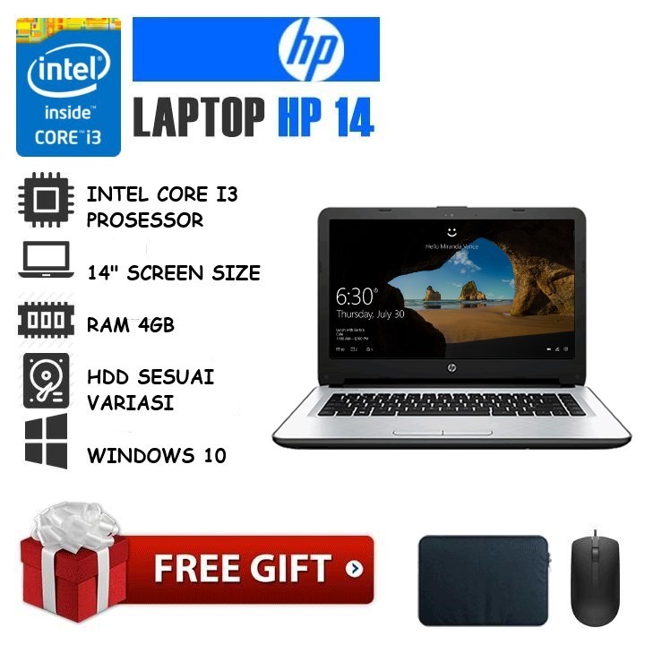 Laptop HP 14 Intel core-i3 RAM 4GB SSD 512GB Windows 10