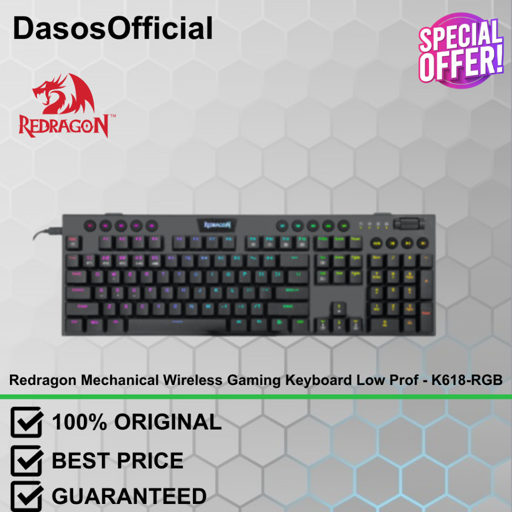 Redragon K618 - Keyboard Mekanik Nirkabel RGB Low Profile untuk Gaming