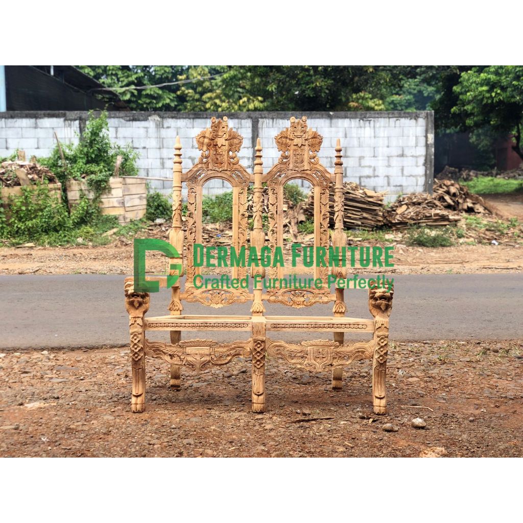 SOFA RAJA SINGA 2DD KAYU JATI KURSI DEKORASI PELAMINAN RUANG TAMU MAKAN MURAH KARYA MEBEL JATI FURNI