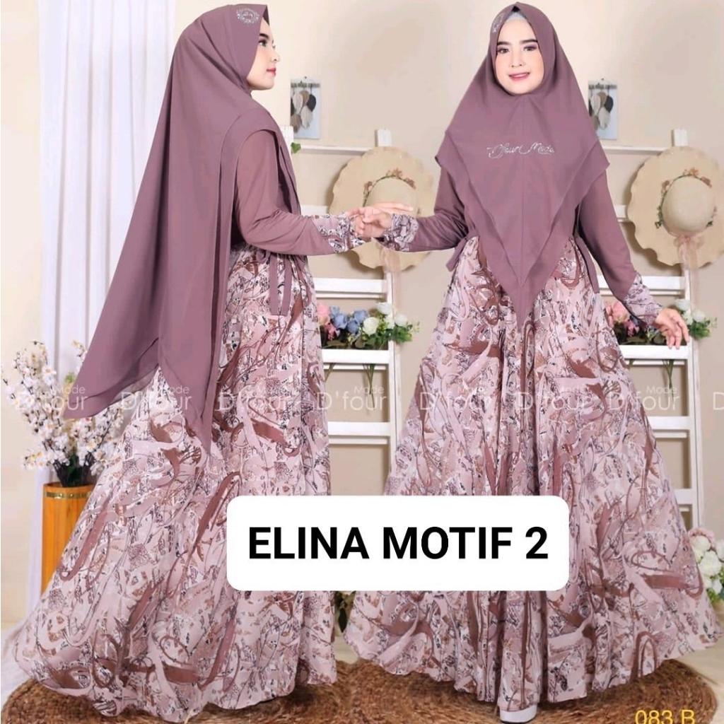 ELINA GAMIS SET SYARI BUSUI CERUTY MOTIF ABSTRAK