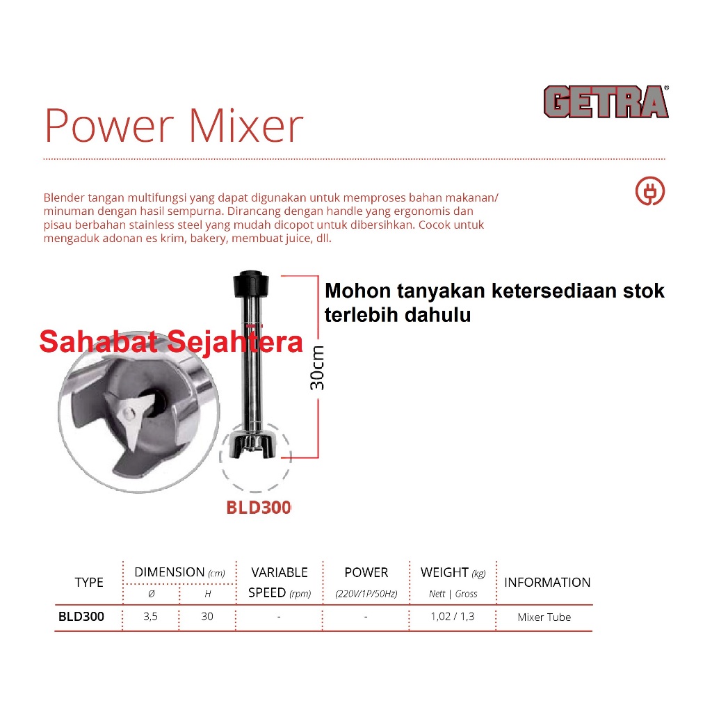Mixer Tube GETRA / Blender Tangan BLD300