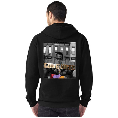 Jaket Hoodie Radio Raheem - Love & Hate Bahan Katun Fleece | Jaket Hoodie Jumper & Ritsleting | Bisa