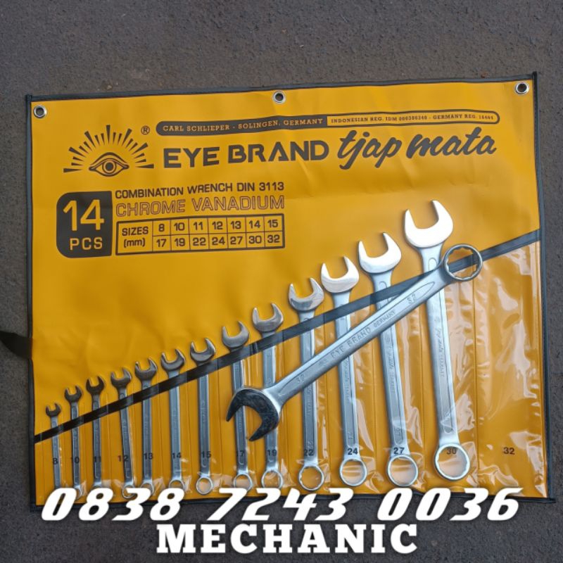 Kunci Ring Pas Kombinasi wrench set 8 32 mm 14 pcs tjap mata Chrome vandium eye brand tjap mata