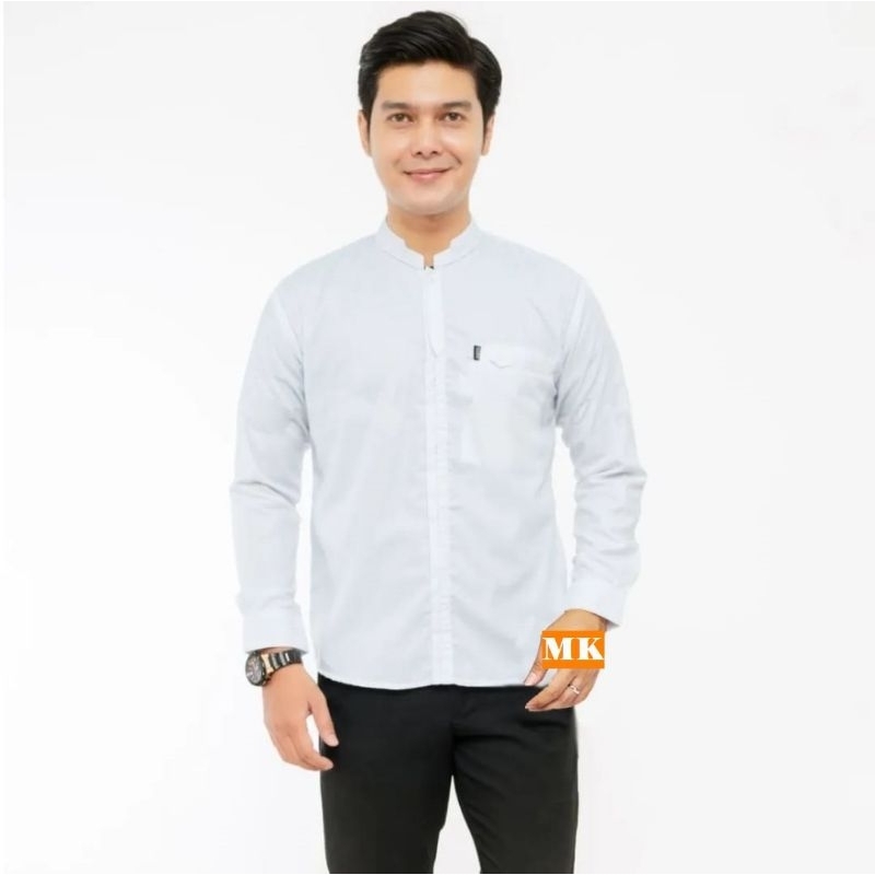 Baju Koko ABHA Muslim Lengan Panjang Motif Albino Putih