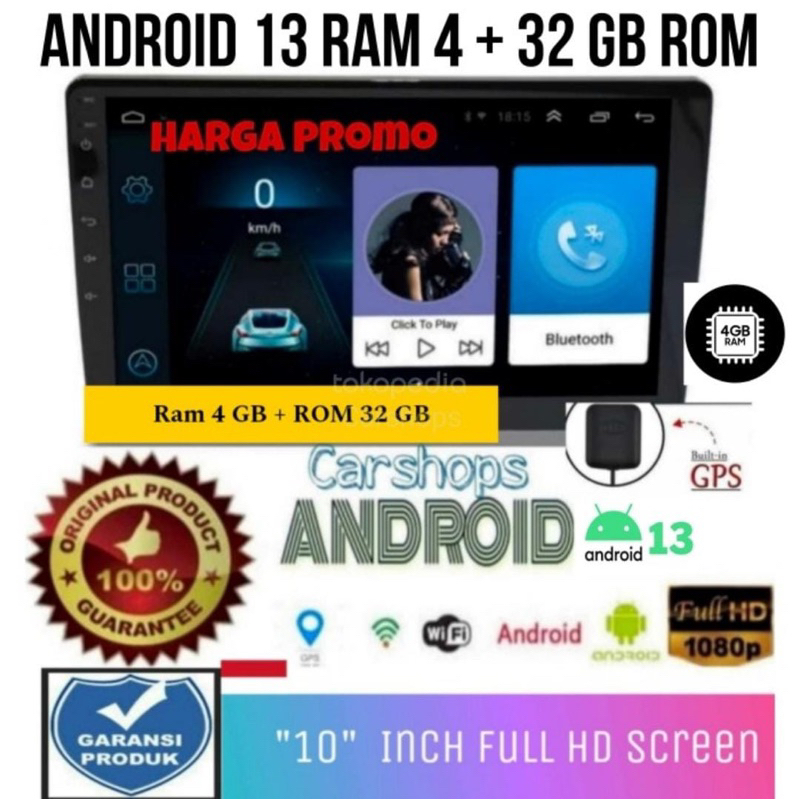 Headunit Android 10 Inch Ram 4 GB Double Din Tape Mobil
