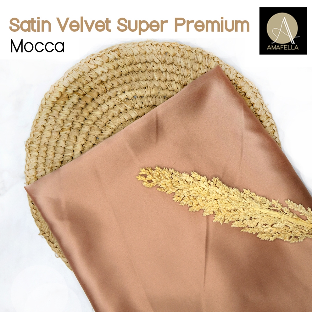1/2 meter Kain Satin Velvet Super Premium Bahan Bridesmaid Seragaman Warna Mocca