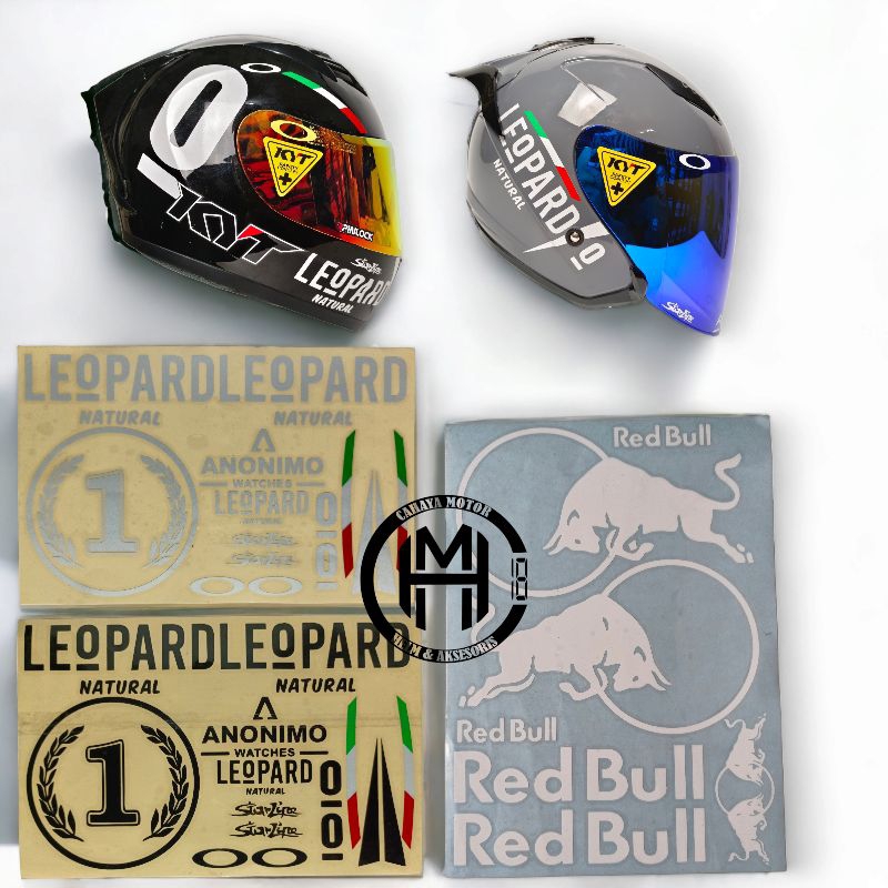 Sticker Helm Leopard Black White Full Set/half face