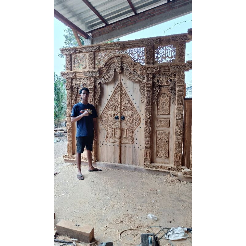 Gebyok Pintu Ukir Kelir Wayang Kaligrafi | Pintu Gebyok Ukir Relief Kelir Wayang Kombinasi Angin Ang
