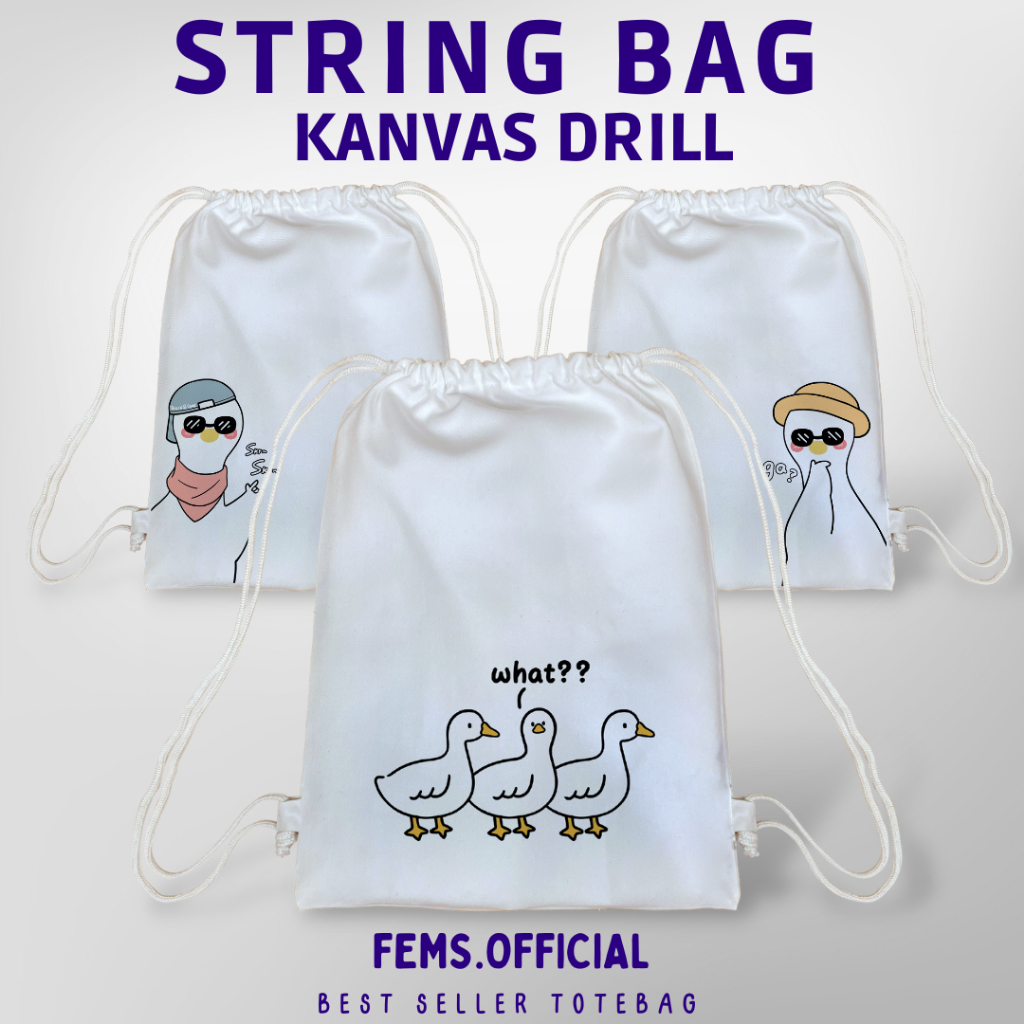 Tas Serut Kanvas Aesthetic String bag Putih Premium