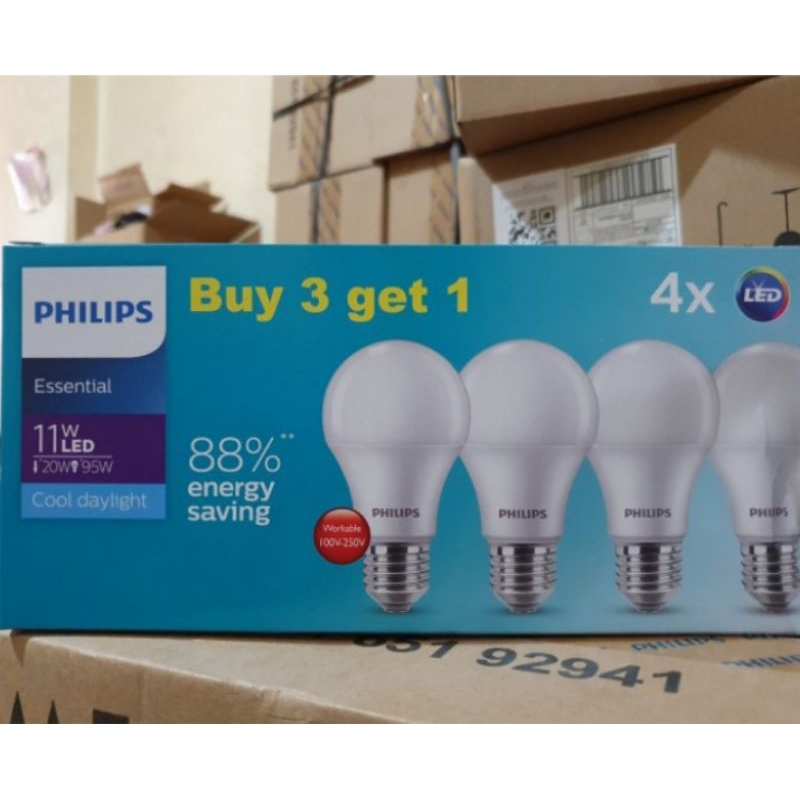 Lampu LED Philips Essential 11 Watt Putih paket 3+1