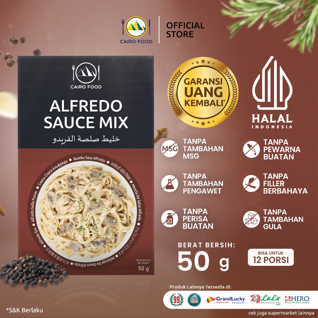 

Bumbu Alfredo Sauce Mix Sehat – Tanpa MSG, 100% Rempah Murni | Cairo Food