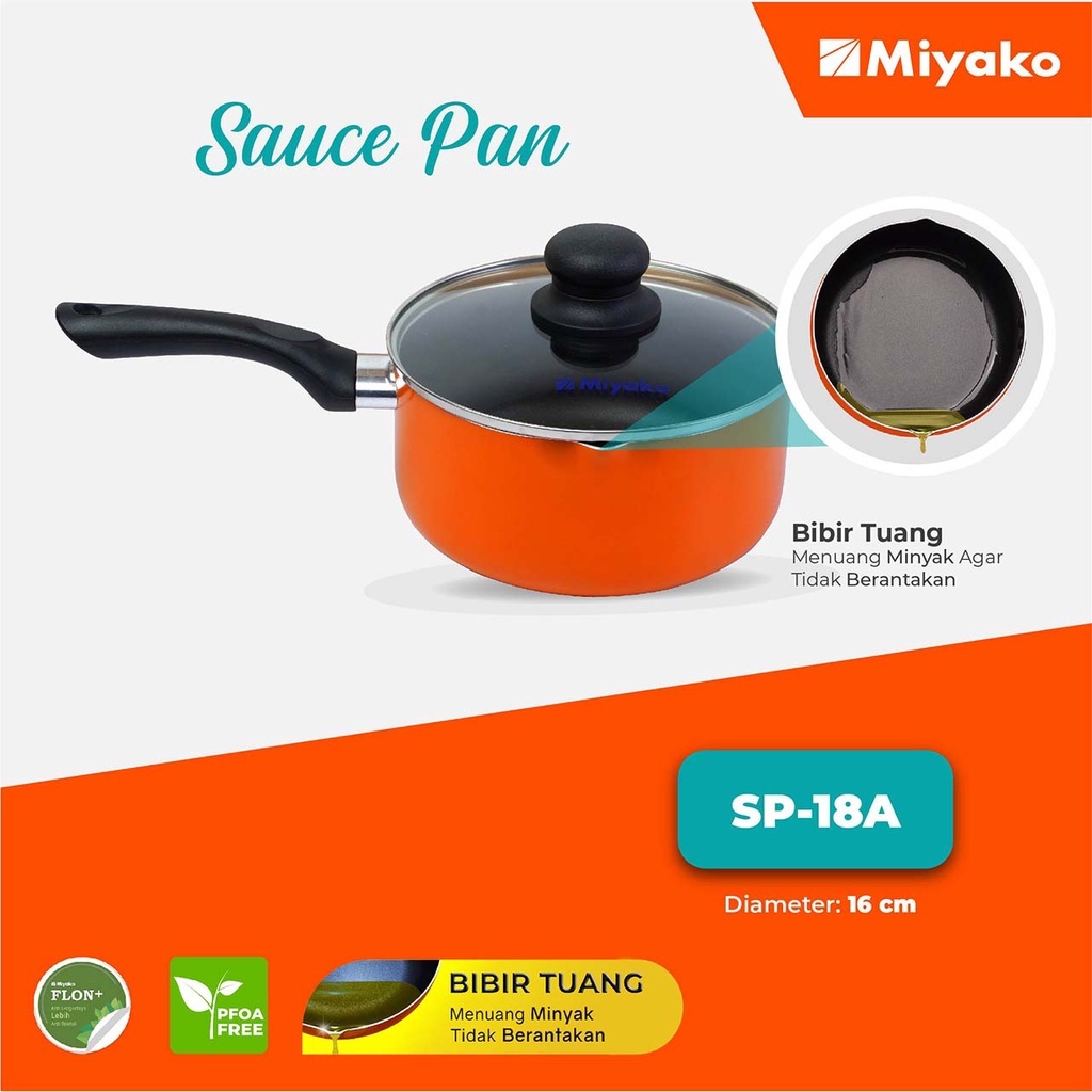 Panci serbaguna Miyako SP18A Sauce Pan 18cm Tempered Glass Lid