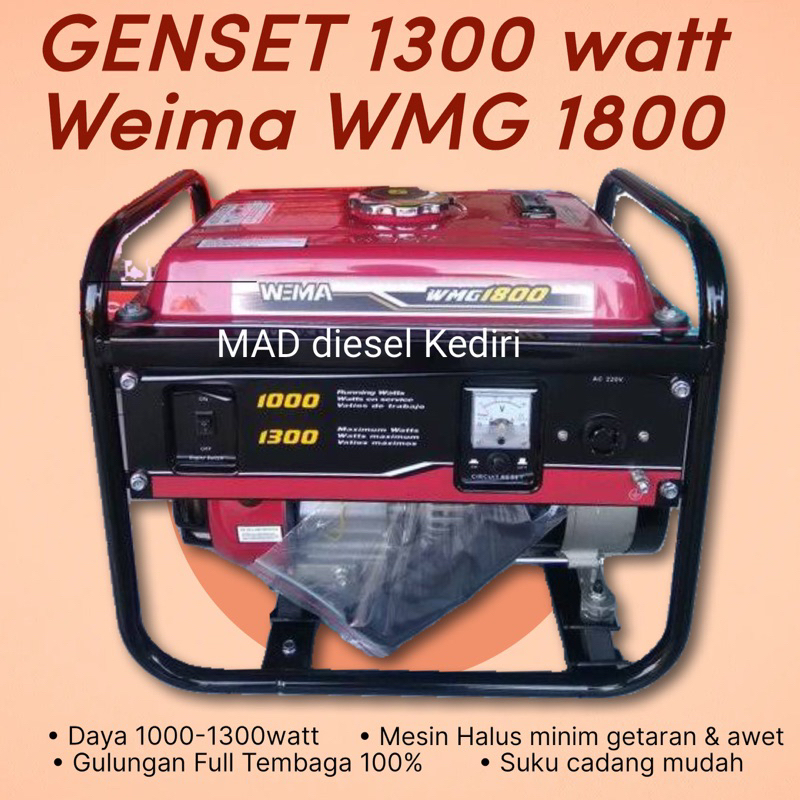 Genset 1000 watt Wema Weima WMG 1800 motor 100% TEMBAGA