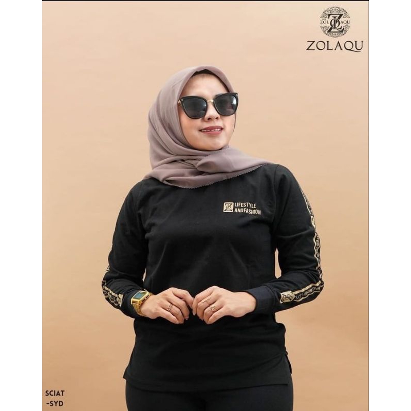 Kaos wanita lengan panjang kaos ZOLAQU atasan wanita kekinian kaos bahan combed kaos senam kaos zola
