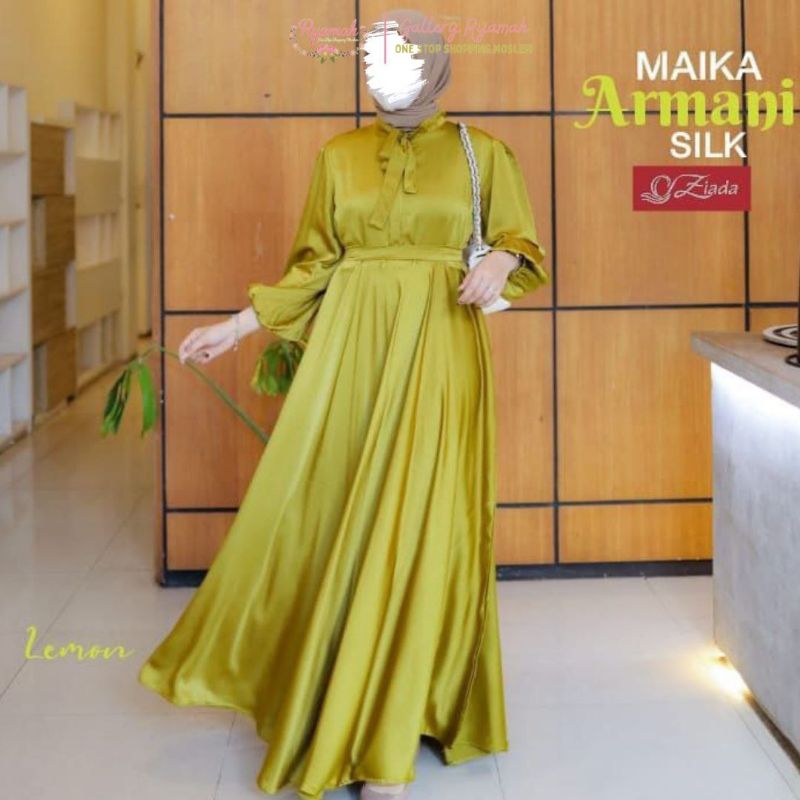 Ready Gamis Maika Saten Armani Silk | Gamis Satin Murah | Gamis Silk Murah Meriah |Gamis Syar'i Mura