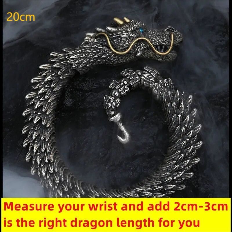 TERLARIS Gelang Rantai Kepala Naga 20cm Punk Retro Gelang Pria Naga Gelang Rantai Tangan Naga Pria