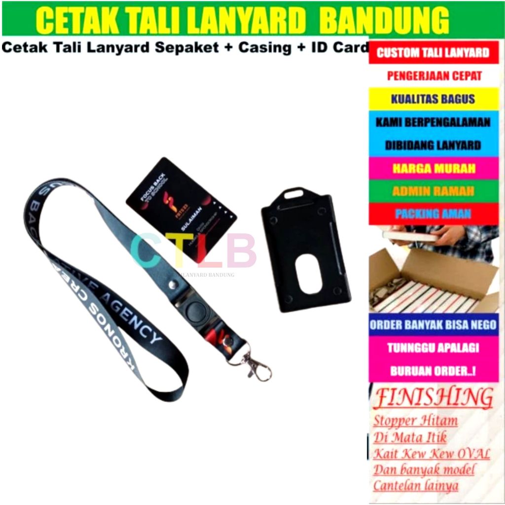 Tali lanyard  ID card custome dan casing satu set/cetak  lanyard id card custome dan casing sepaket /lanyard custom satuu set/gantungan lanyard satu set