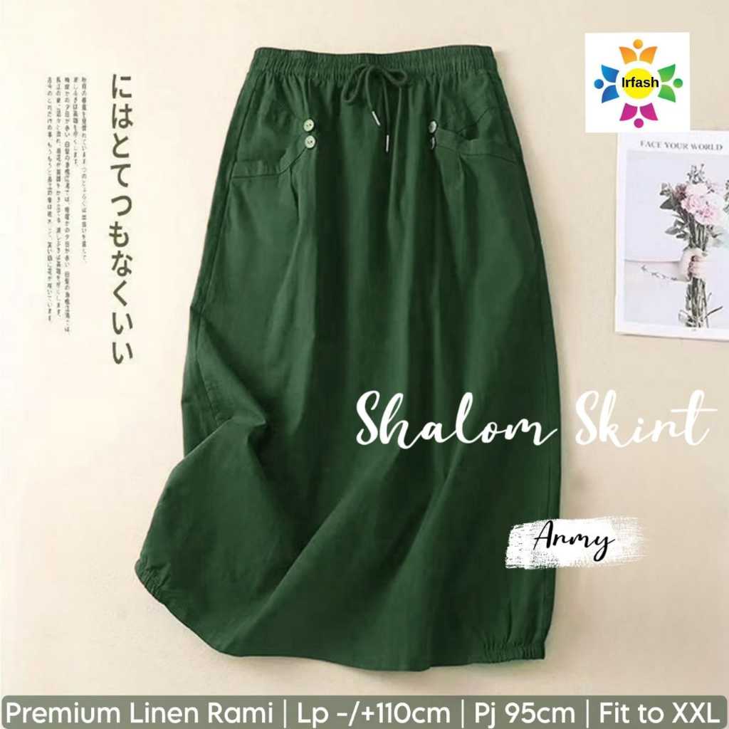 shalom-army skirt rok linen lp 110  pakaian baju bawahan polos casual panjang pinggang karet korean 