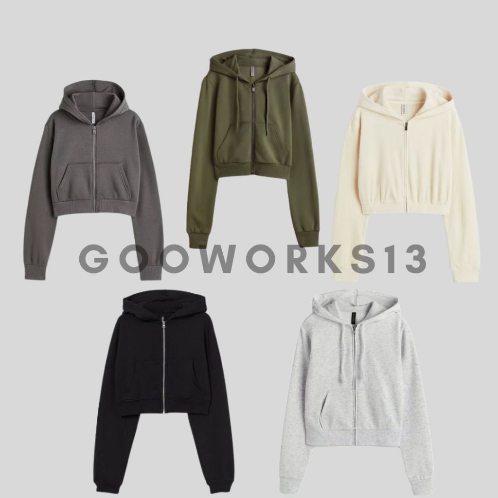 Hoodie hm zipper crop hm jaket zipper crop top sweater wanita