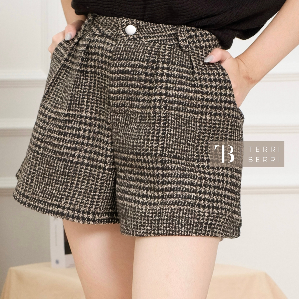 Eun-Bin Tweed Short Pants PREMIUM TEBAL Plaid Motif Kotak | Celana Pendek Korea Premium | Korean Hot