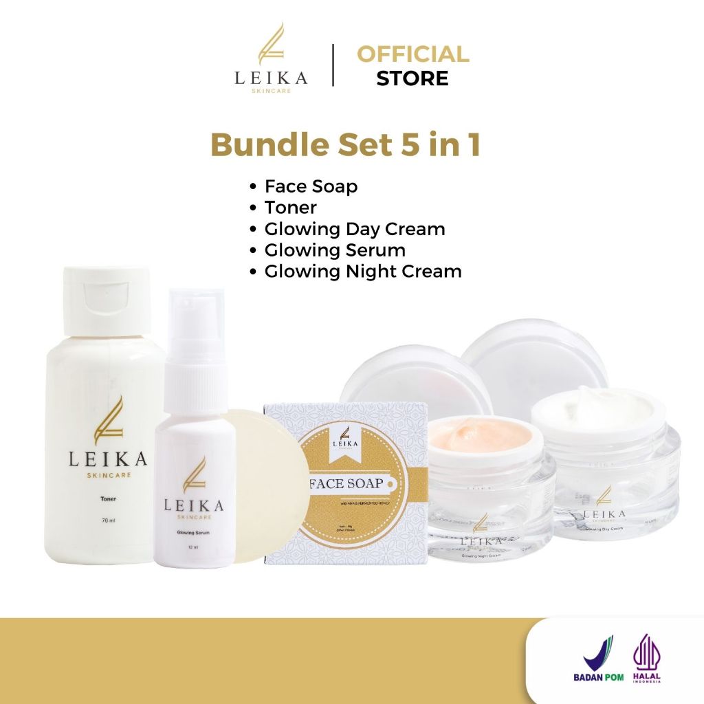 Leika Skincare Paket Lengkap 5 in 1 BPOM & Halal MUI Flek Hitam, Bintik hitam, Melasma, Freckles, No