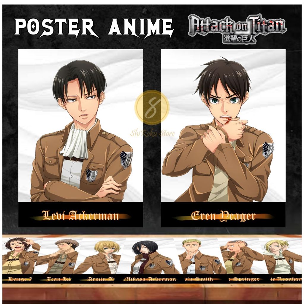 Poster Anime Attack on Titan AoT Shingeki No Kyojin SnK / Koleksi Hiasan Dinding Eren Mikasa Armin H