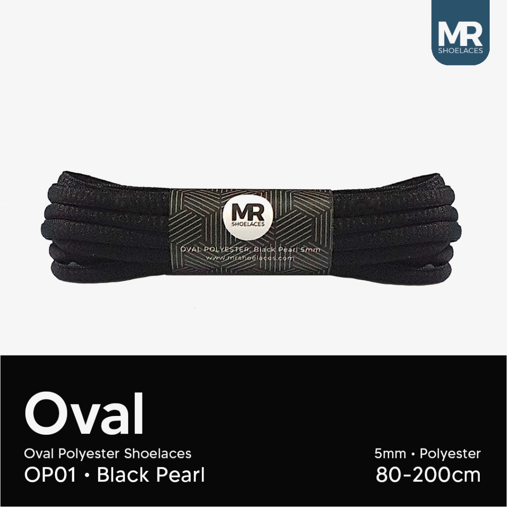 MR Shoelaces OP01 Hitam (Black) Tali Sepatu Polyester Oval 5mm - Panjang Tali 80cm 90cm 100cm 120cm 