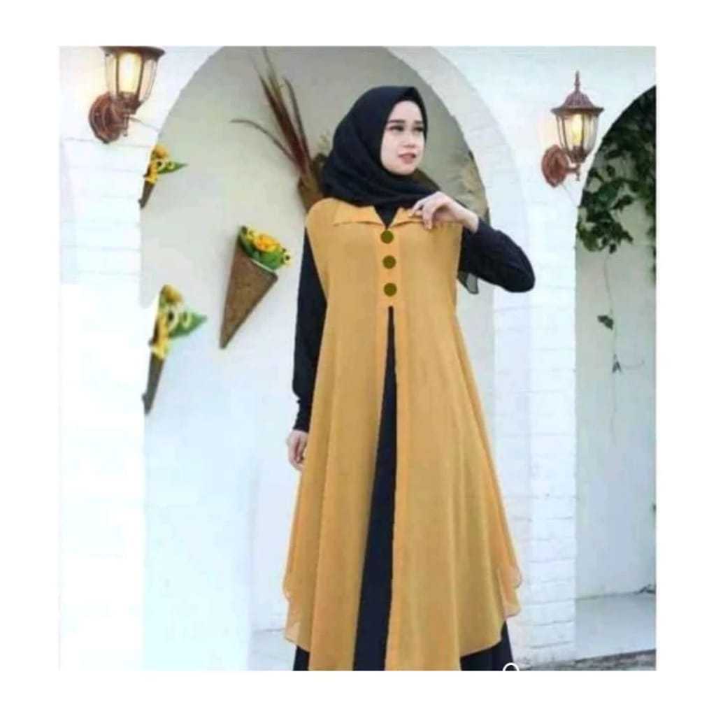 Long Outer Ceruty Babydoll Premium Kancing kardigan cardigan panjang muslim terbaru tanpa lengan
