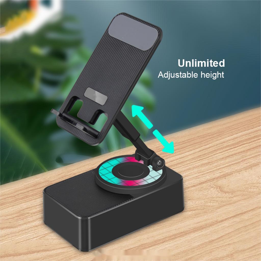 【Garansi &amp; Ready】UNIG Folding Dekstop Cell Phone Stand with Wireless Bluetooth Speaker and Anti-Slip Base HD Surround Sound Perfect for Home and Outdoors with Bluetooth Speaker for Desk Compatible with iPhone/ipad/Samsung Galaxy