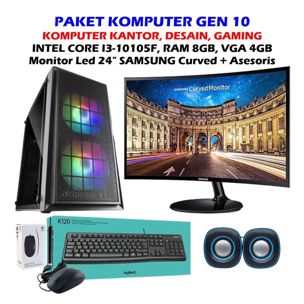 KJ CPU KOMPUTER KANTOR GEN 10 CORE i3-10105F - PAKET KOMPUTER GAMING INTEL CORE i3-10105F GEN 10 -