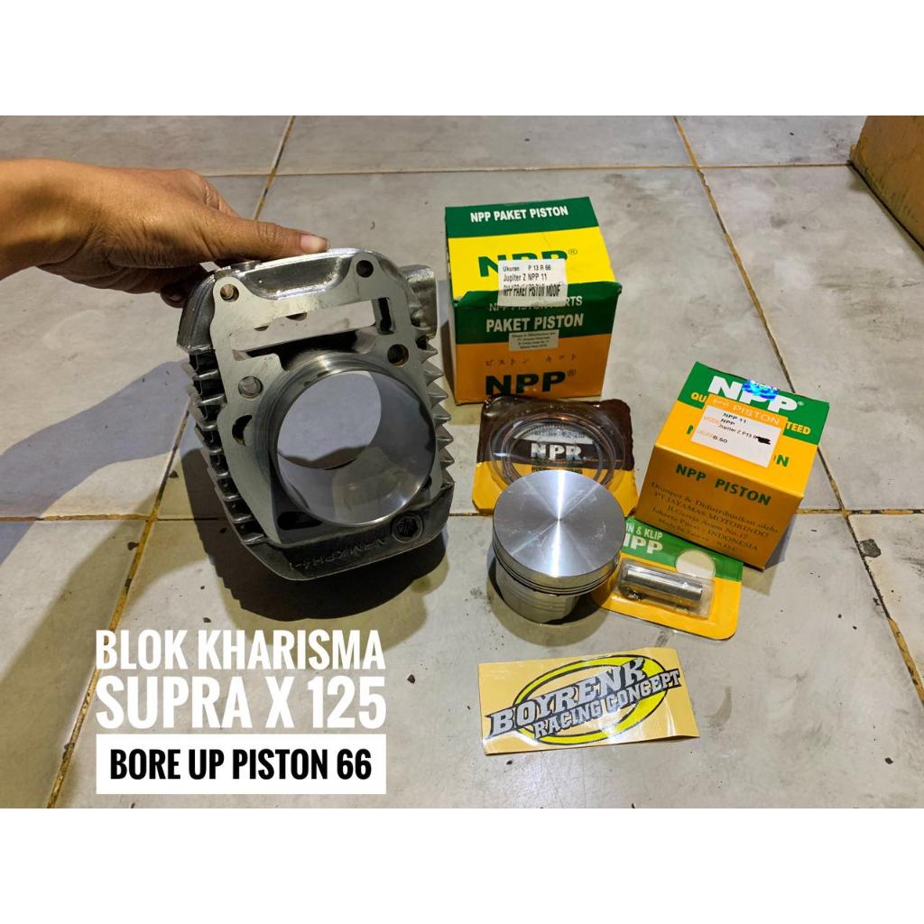 CYLINDER BLOK KHARISMA KPH SUPRA X 125// SUPRA X 125 HELM IN KYZ BORE UP PISTON 200CC PISTON NPP DOM