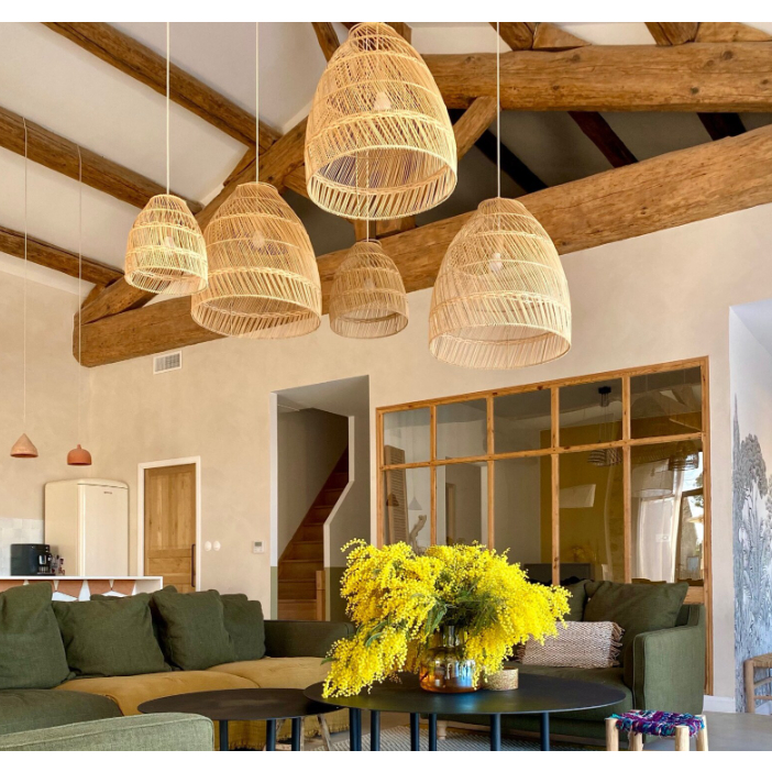 kap lampu rotan gantung D30CM lampu Unik Lampu Cafe Lampu Rotan Lampu Kayu Lampu Bambu