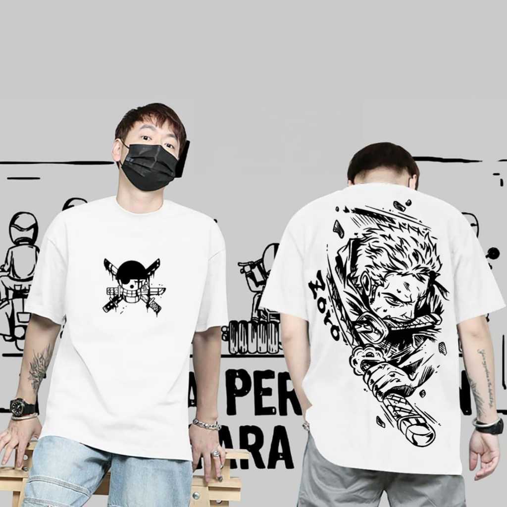 Kaos Tshirt Pria Terbaru Samurai Jepang Karakter Anime One Piece Zoro Kaos Tulisan Warna Hitam Distr