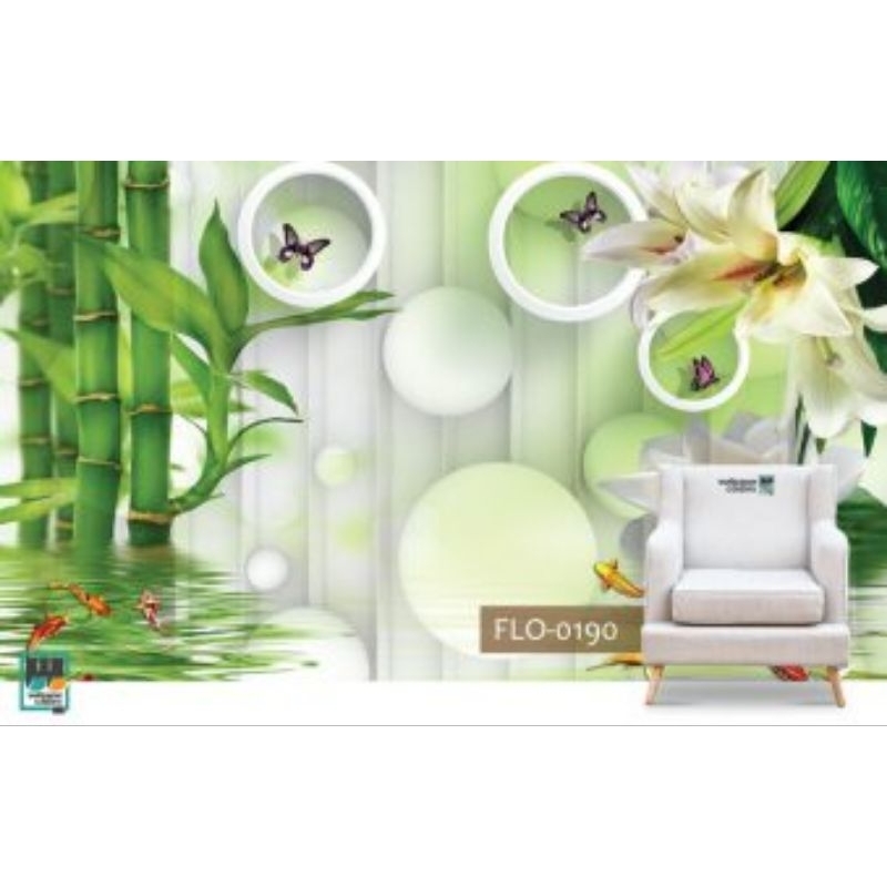 WALLBANNER-WALLPAPER 3D CUSTOM,gb bambu hijau,ikan koi