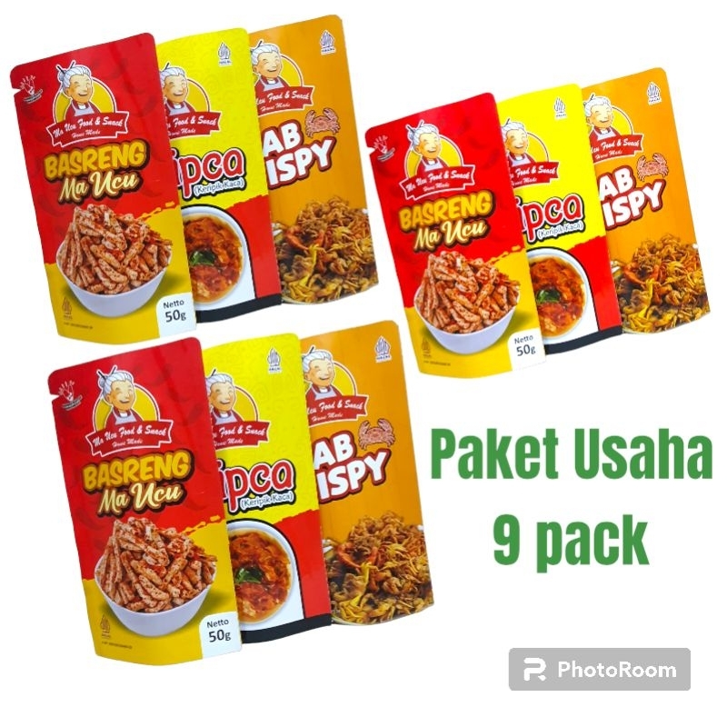 

Snack paket usaha 9 pack | Basreng |kripca (keripik kaca) | Baby crab