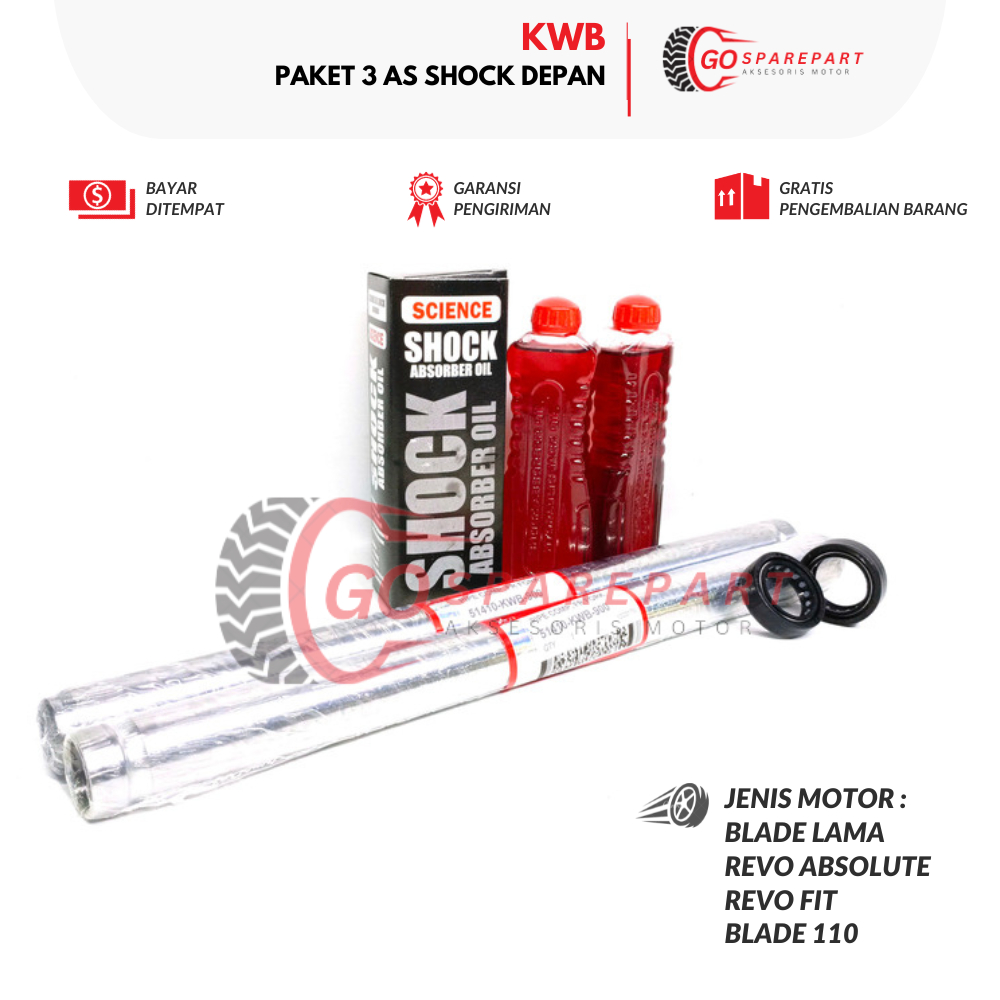 (HONDA) KWB PAKET AS SHOCK DEPAN REVO ABS + 2 PCS OLI SOK HONDA + 2 PCS SEAL SHOCK DEPAN / REVO ABSO