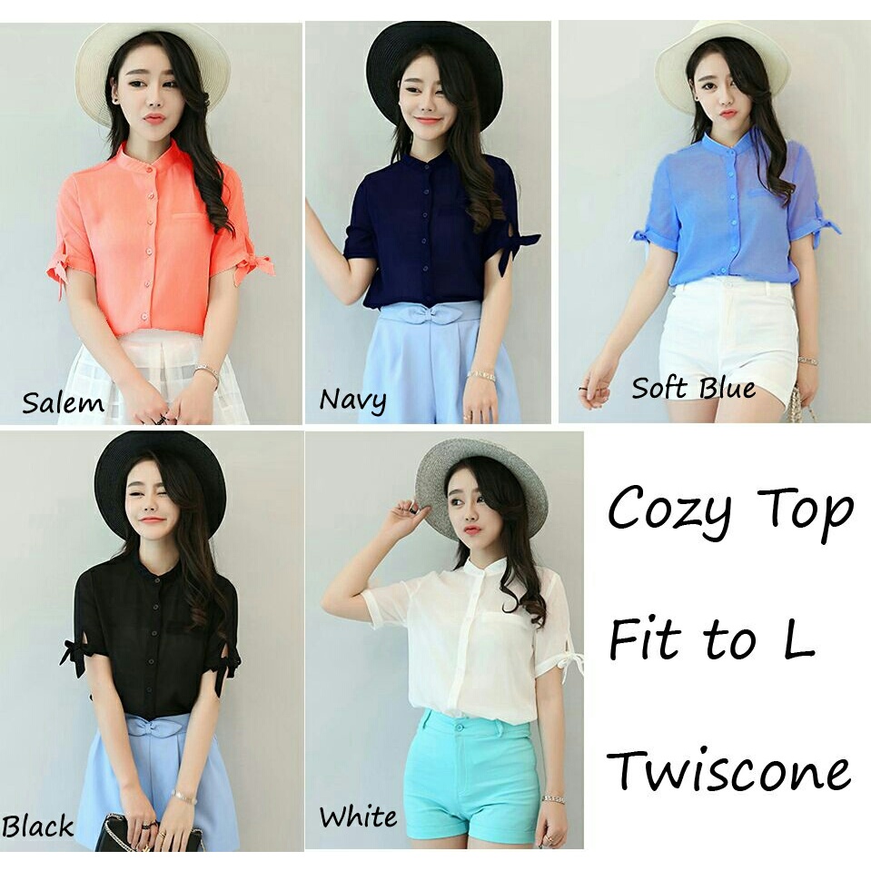 COZY TOP KANCING FULL HIDUP, BAHAN TWISCONE UKURAN M LD 86CM, PANJANG BAJU 60CCM. RBR 418