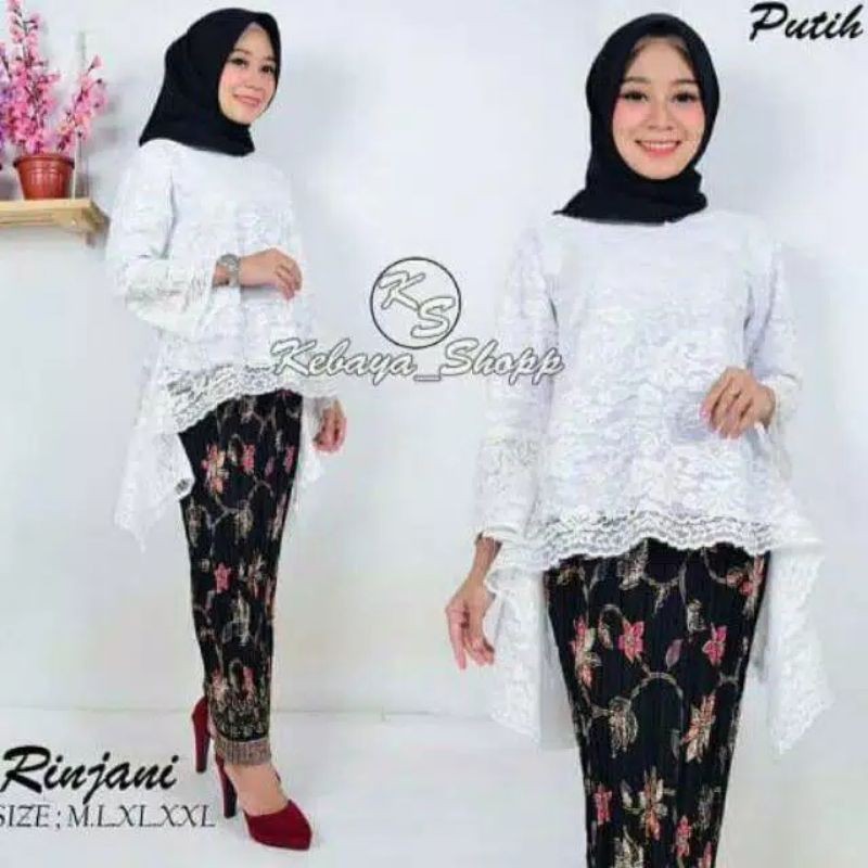 SET KEBAYA BROKAT MUSLIMAH / KEBAYA AKAD / WISUDA / HITAM / PUTIH / MOCCA / HIJAU