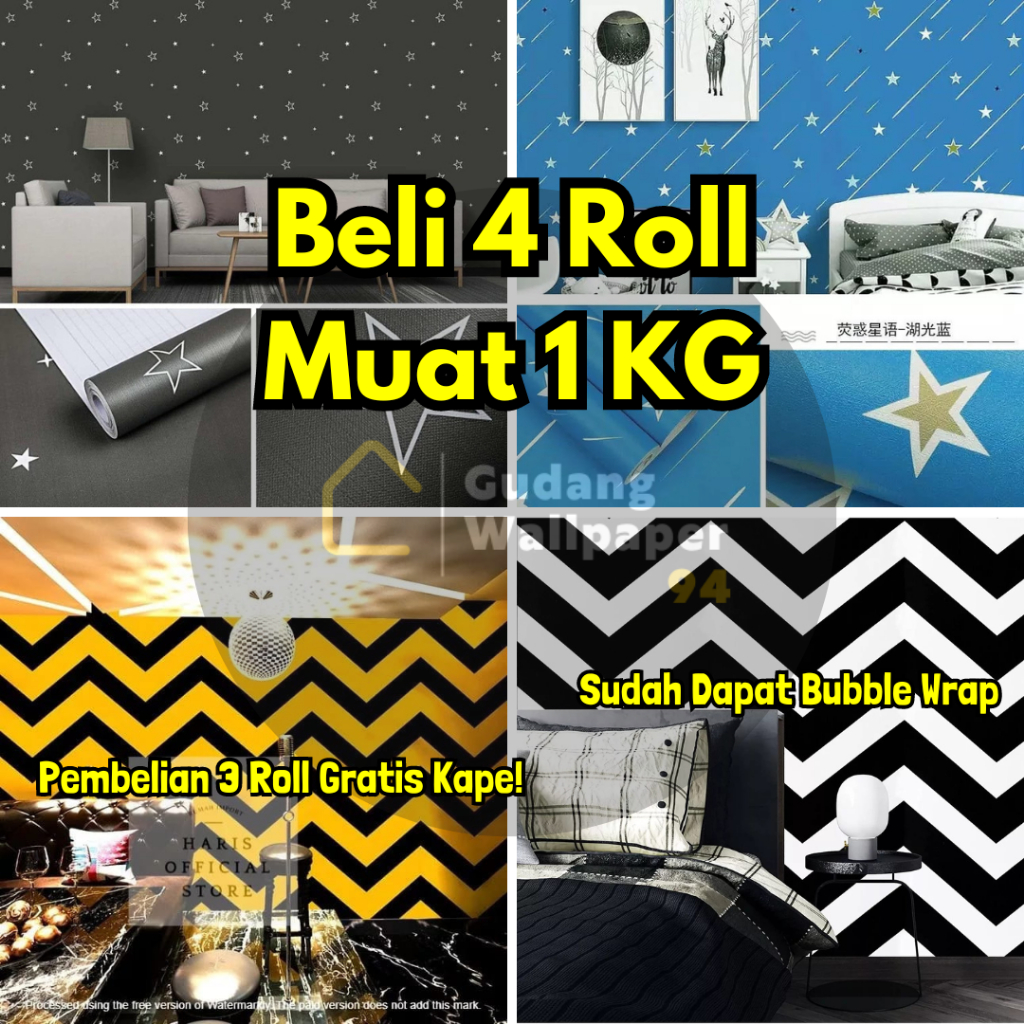 (PROMO) Gudang Wallpaper Stiker Dinding Kamar Tidur Motif Abstrak Vintage Aesthetic Bahan PVC Premiu
