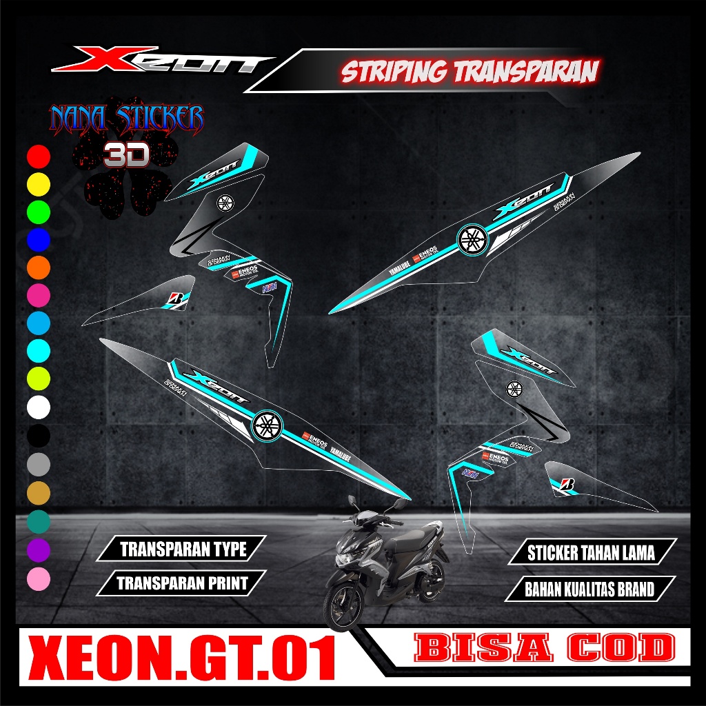 Striping TRANSPARAN XEON GT Variasi Stiker Sticker list body motor XEON GT  Motif KEREN CODE 01