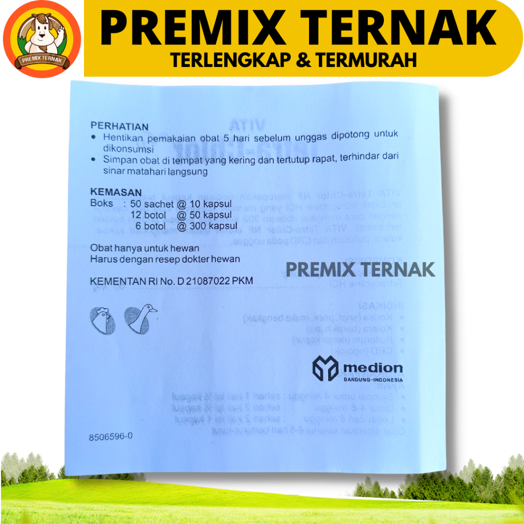 TETRA CHLOR 10 KAPSUL - Tetra Clor Tetra Chlor Ayam Medion Obat Pilek Batuk Snot Ngorok Crd Korisa Diare Mencret Hewan Ternak Unggas