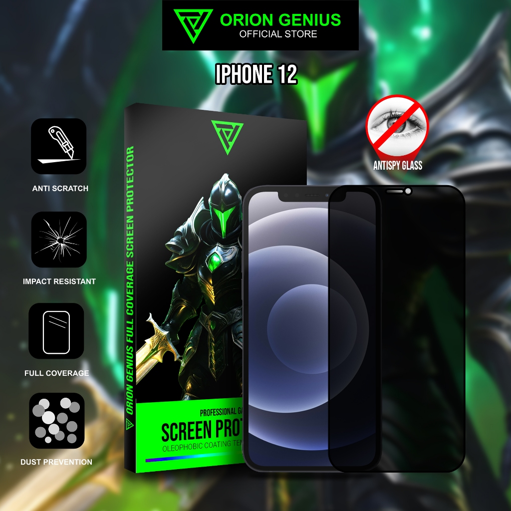Orion Genius Tempered Glass Gaming Anti Spy Privacy AntiGores Antispy Untuk Iphone 12 Fullcover Scre