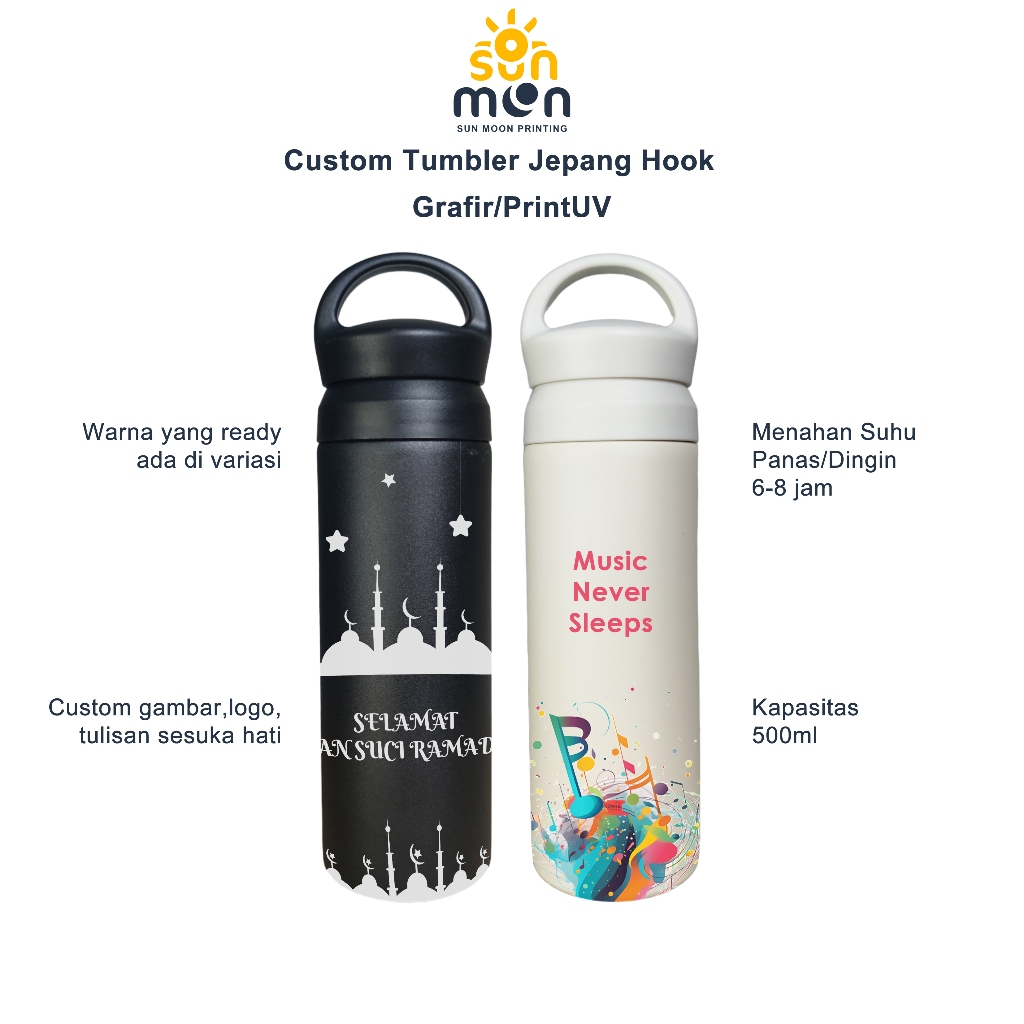 Tumbler Travel Japan Hook 500ml Stainless Steel 500ml - Desain Ramah Lingkungan, Anti Karat, Gratis 