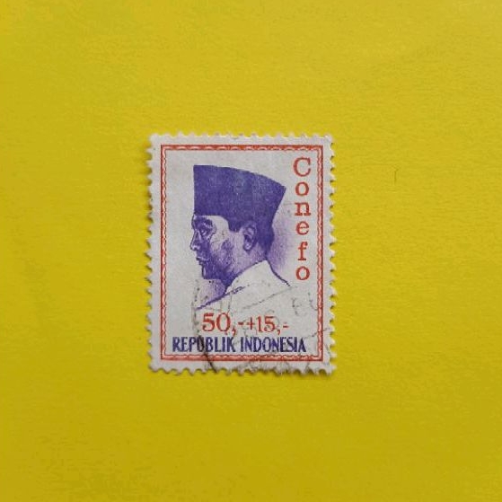 Perangko Kuno Soekarno 50,- + 15,- Republik Indonesia Barang Langka