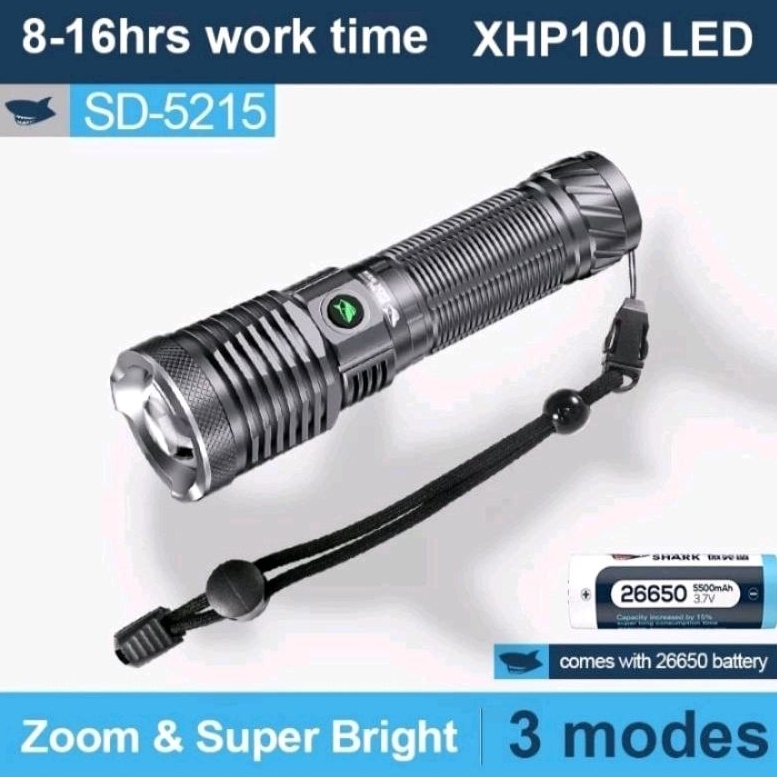 SENTER LED SMILING SHARK SD-5215 P100 - 3 MODE CAHAYA - ZOOM
