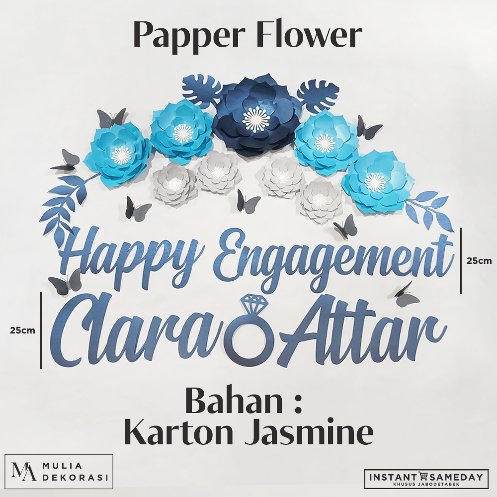 Paper Flower Dekorasi Engagement Set Lengkap Bunga Kertas Hiasan Dinding Lamaran Wedding Karton Jasmine